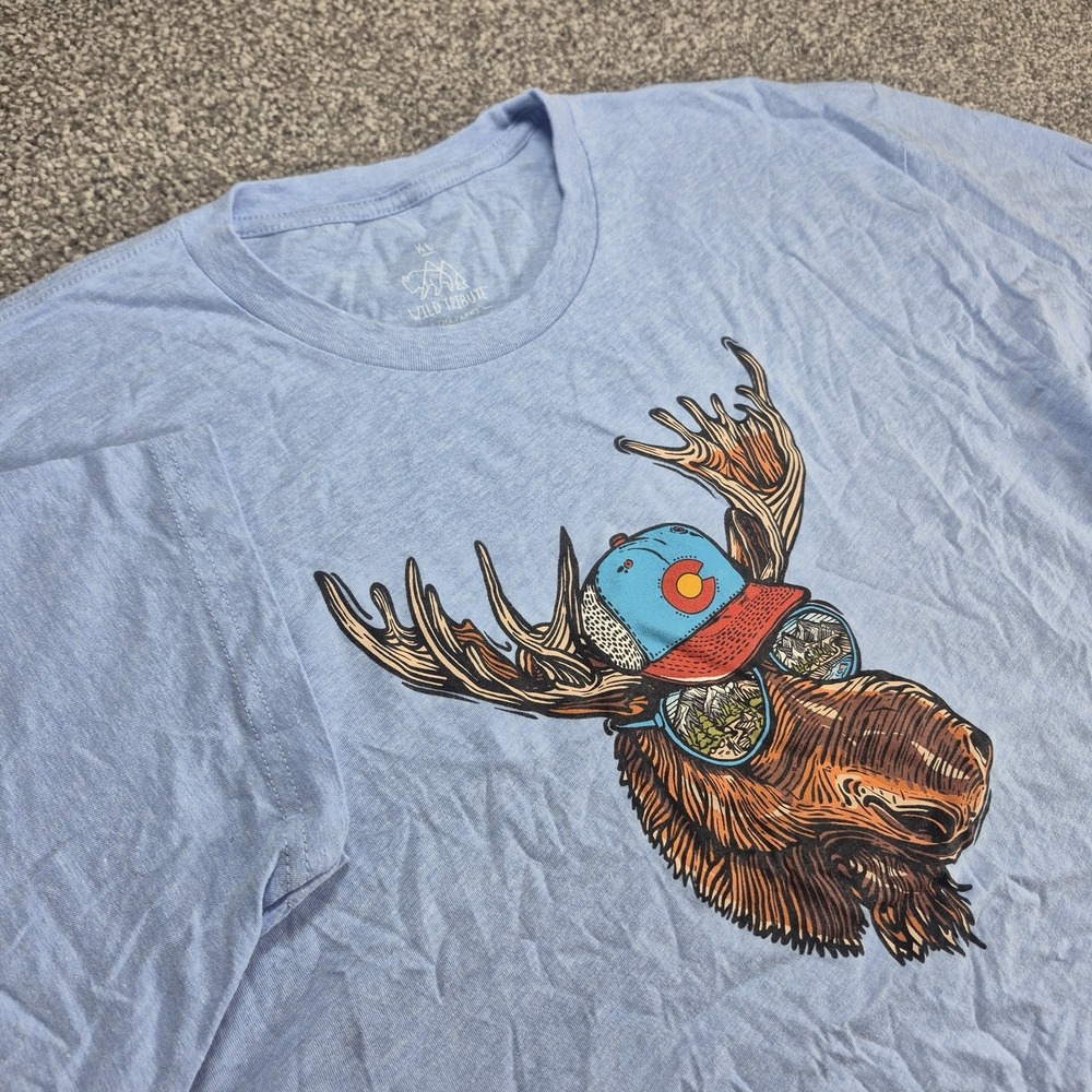 Wild Tribute Shirt Men's XL Rocky The Moose Colorado Blue Short Sleeve‎